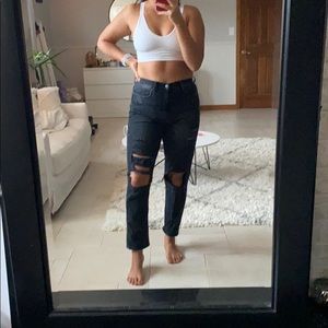 American eagle black ripped mom jeans
